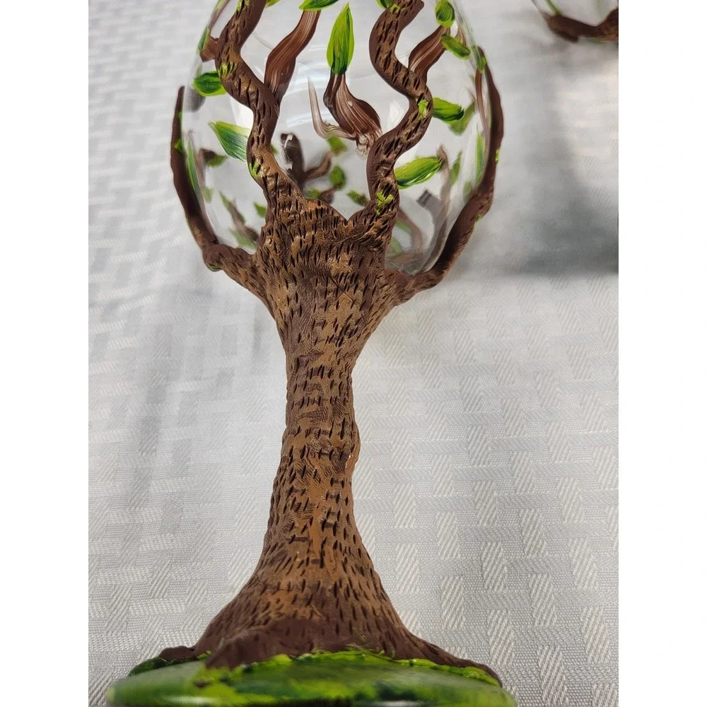 Unique Nature's Goddess Tree Of Life 3D Clay & Hand Painted Wine Glass Stemware